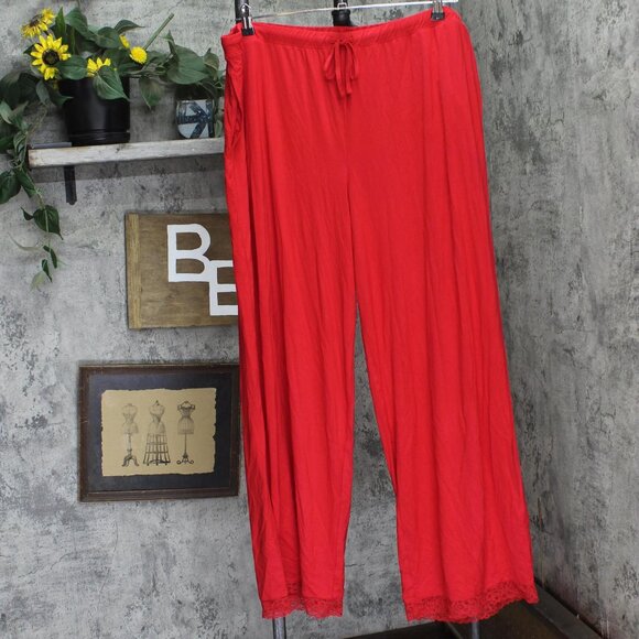 NEW State Of Day Womens Lace-Trim Pajama Pants 100198303MS Tango Red 2XL - Picture 1 of 8